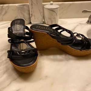 Black platform wedge sandal. Made in Italy. Sz 7. Very good condition